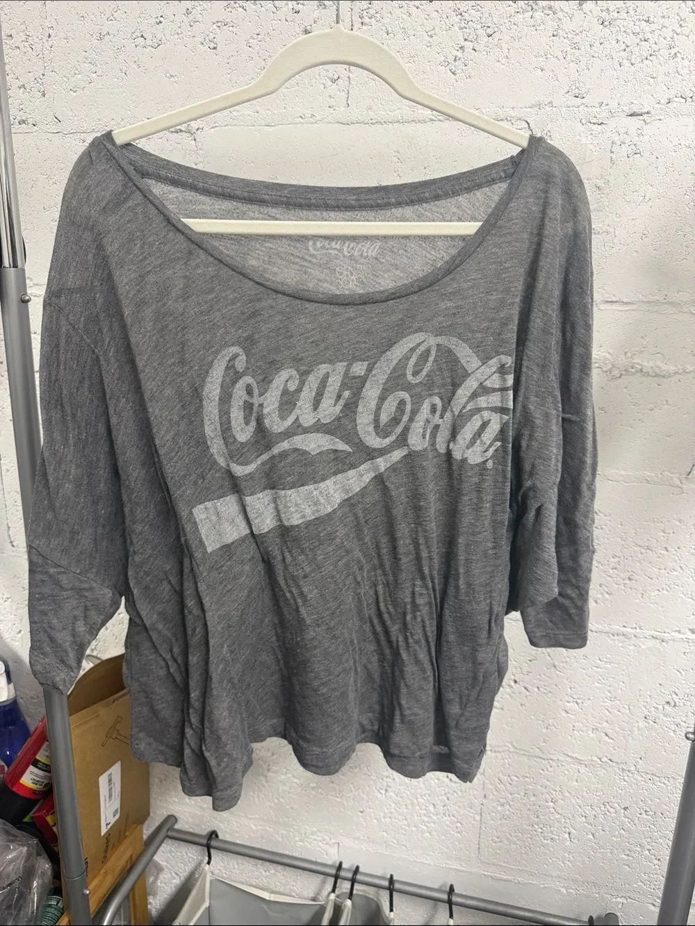 Grey Coca Cola Oversized T Shirt - Chaser Brand - Size Medium - One Shoulder T